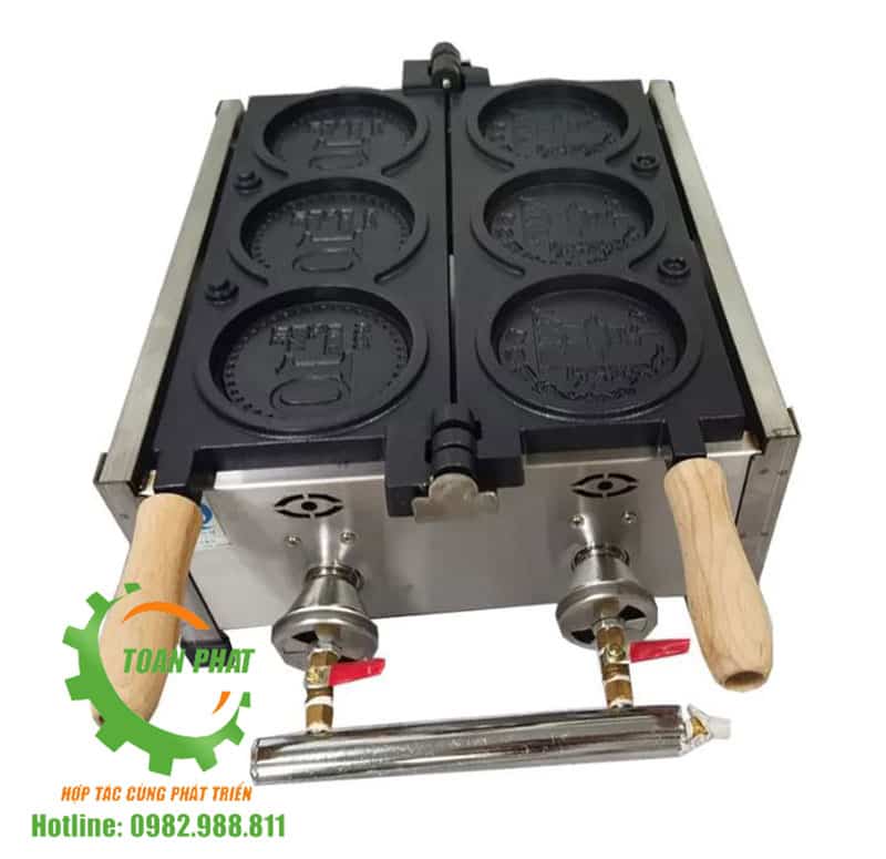 Máy làm bánh đồng xu dùng gas 3 khuôn