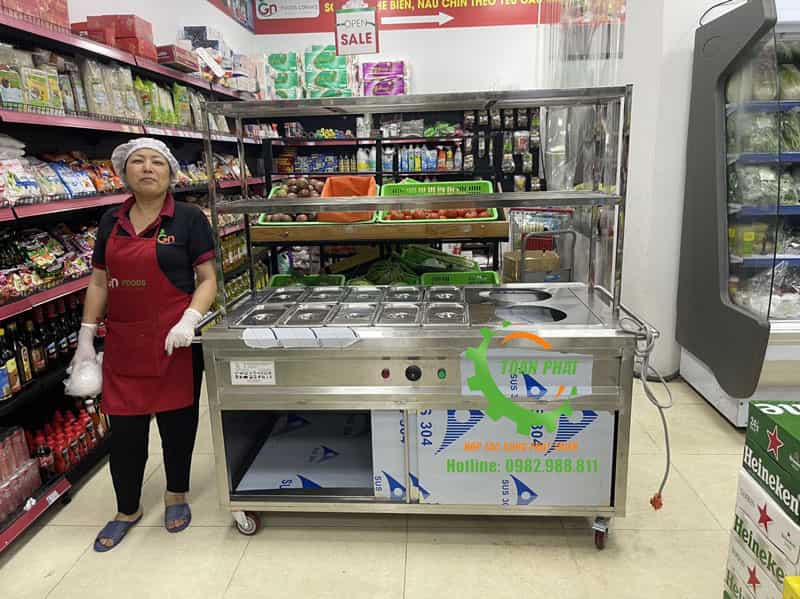 Tủ giữ nóng thức ăn 10 khay, 2 nồi, 2 tầng giá kệ