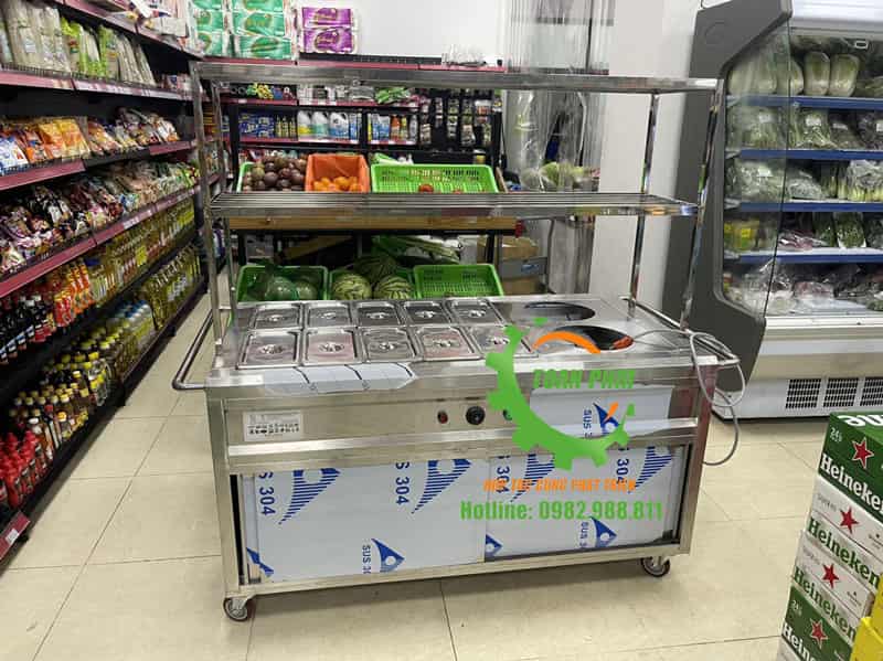 Tủ giữ nóng thức ăn 10 khay, 2 nồi, 2 tầng giá kệ