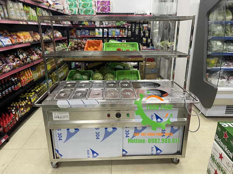 Tủ giữ nóng thức ăn 10 khay, 2 nồi, 2 tầng giá kệ