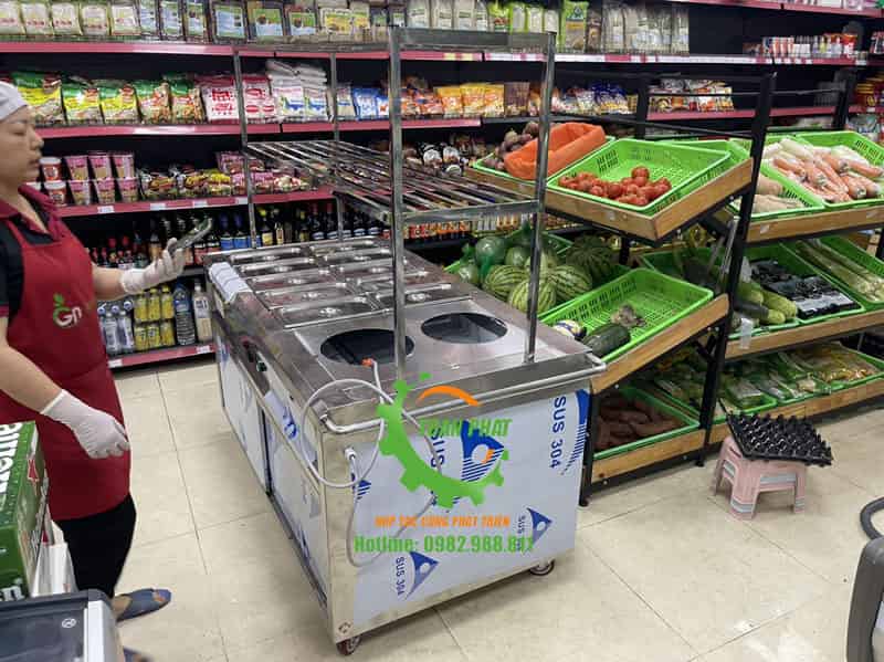 Tủ giữ nóng thức ăn 10 khay, 2 nồi, 2 tầng giá kệ